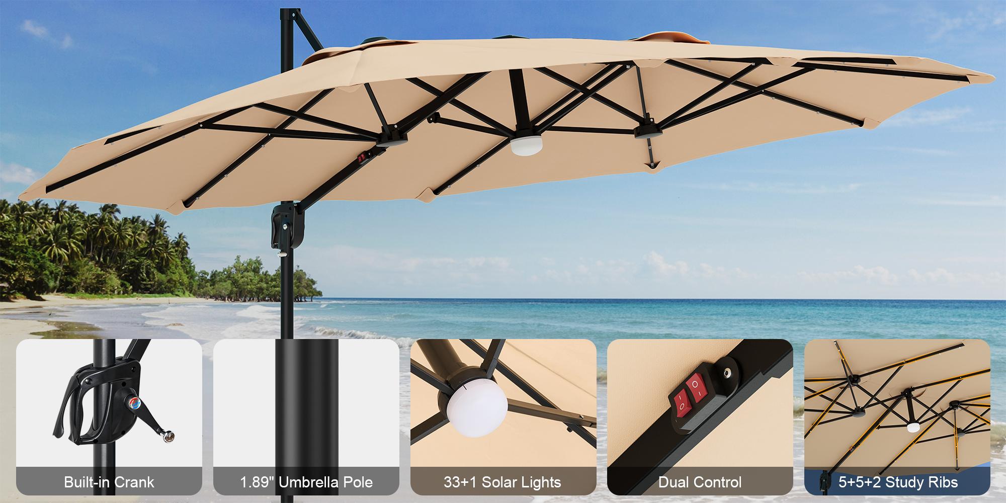【Adjustable Tilt & Double-Sided】ONBRILL 13/10FT Cantilever Patio Umbrella with Base Included, Heavy Duty Large Outdoor Umbrella Offset for Pool, Patio, Backyard,Outdoor Furniture,Garden Furniture,Summer,Mother's Day Gift