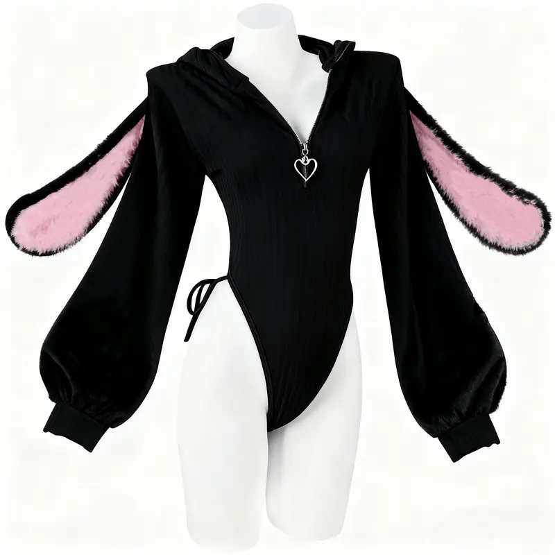 WIKKGIY Women's Whimsical Cozy Knitted Bunny Bodysuit - Clothes