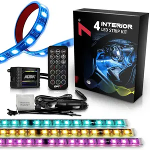 Aura Interior  Lights with Remote Control, 12V  Sync Inside Ambient Lighting Kit, RGB Multicolor Under  Accessories, Neon Decoration Gifts, 4 count Single LED Strip