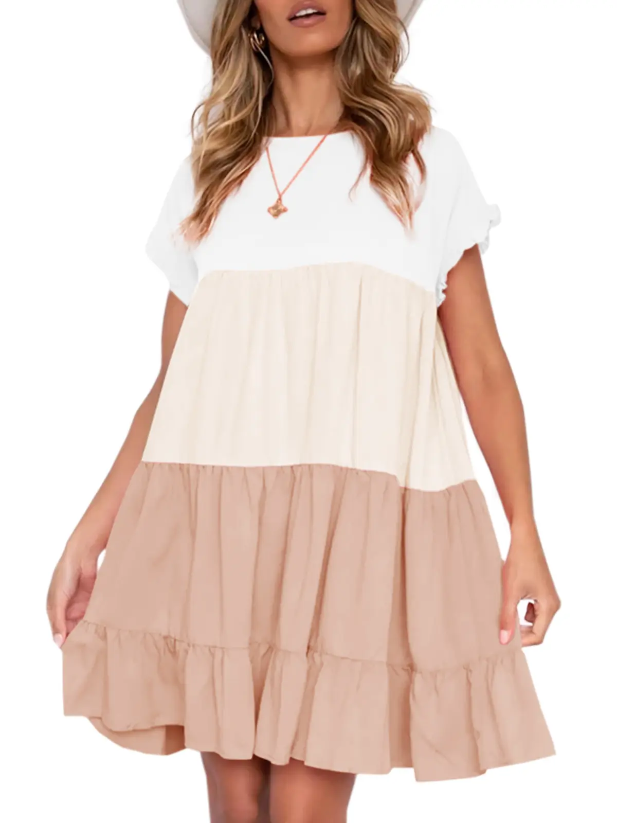 Imily Bela Women's Ruffled Boho Floral Print Babydoll Loose Swing Casual Short Mini Dress
