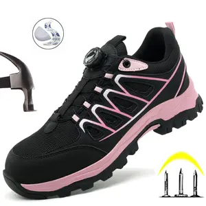 Women's Rotary Buckle Safety Shoes Steel Toe Anti-Smashing And Anti-Stabbing Breathable Lightweight Work Boots Four Seasons Women's Work Shoes