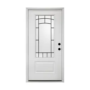 36 x 80 Smooth Fiberglass Entry Door with Brickmould,3/4 View Frosted Glass - Classic Style for Home's Front Entrance, Vinyl Frame, Left Hand Inswing,White Primed Knock-Down Door