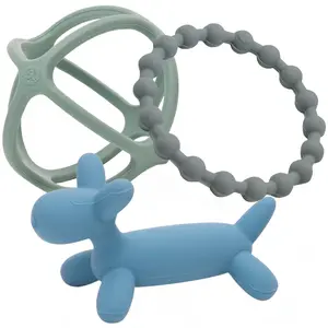 WeeSprout Handheld Teether Set, Silicone Baby Teether Toys for Infant Babies and Toddlers