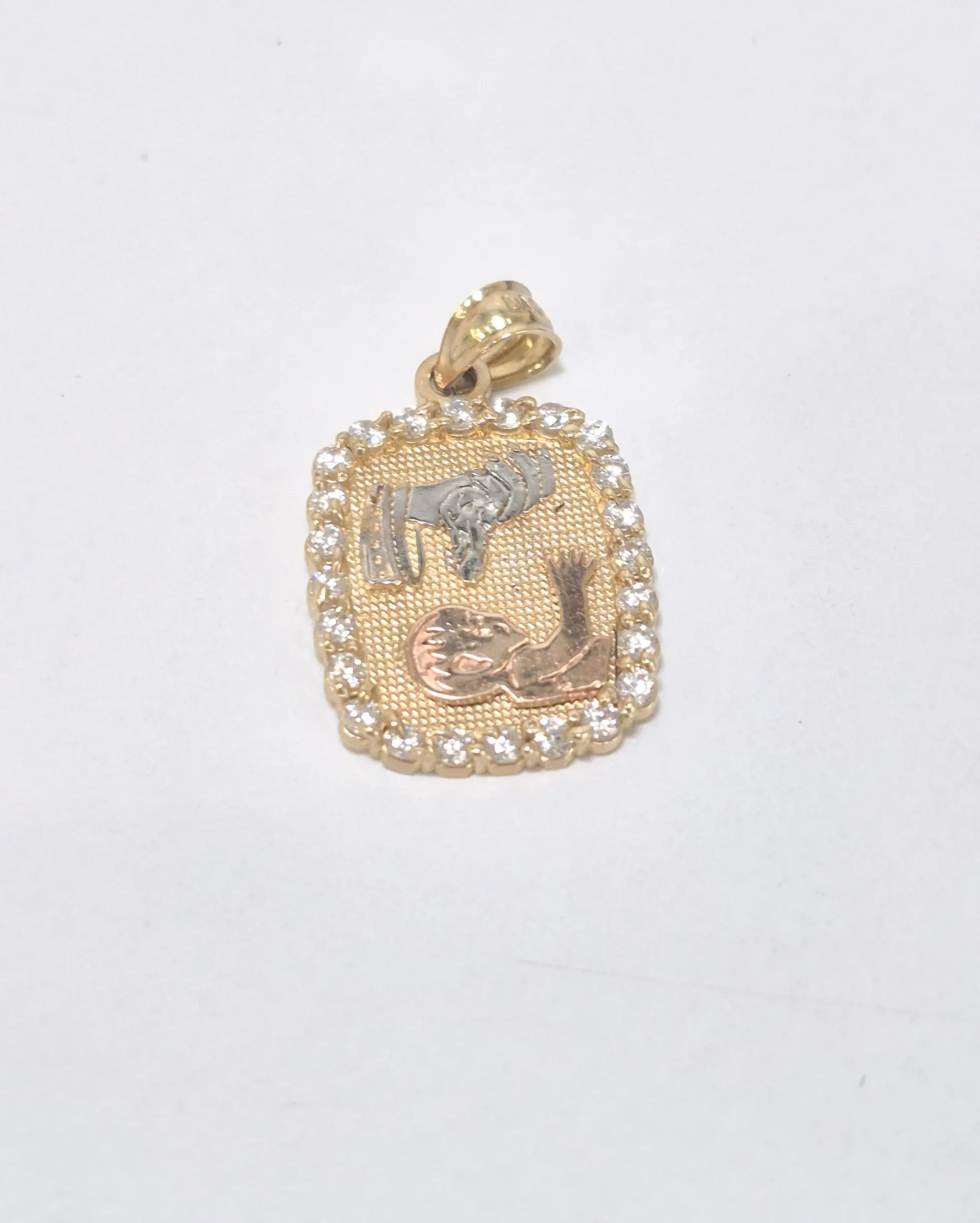 Elegant Unisex Baptism Commemorative Medal Pendant Charm - 20mm Width, 22mm Length Fashion Costume Jewelry, Baptism Gift Ideas, Cute Charms with Zircon Sparkle & Geometric Shape for Unisex Wear