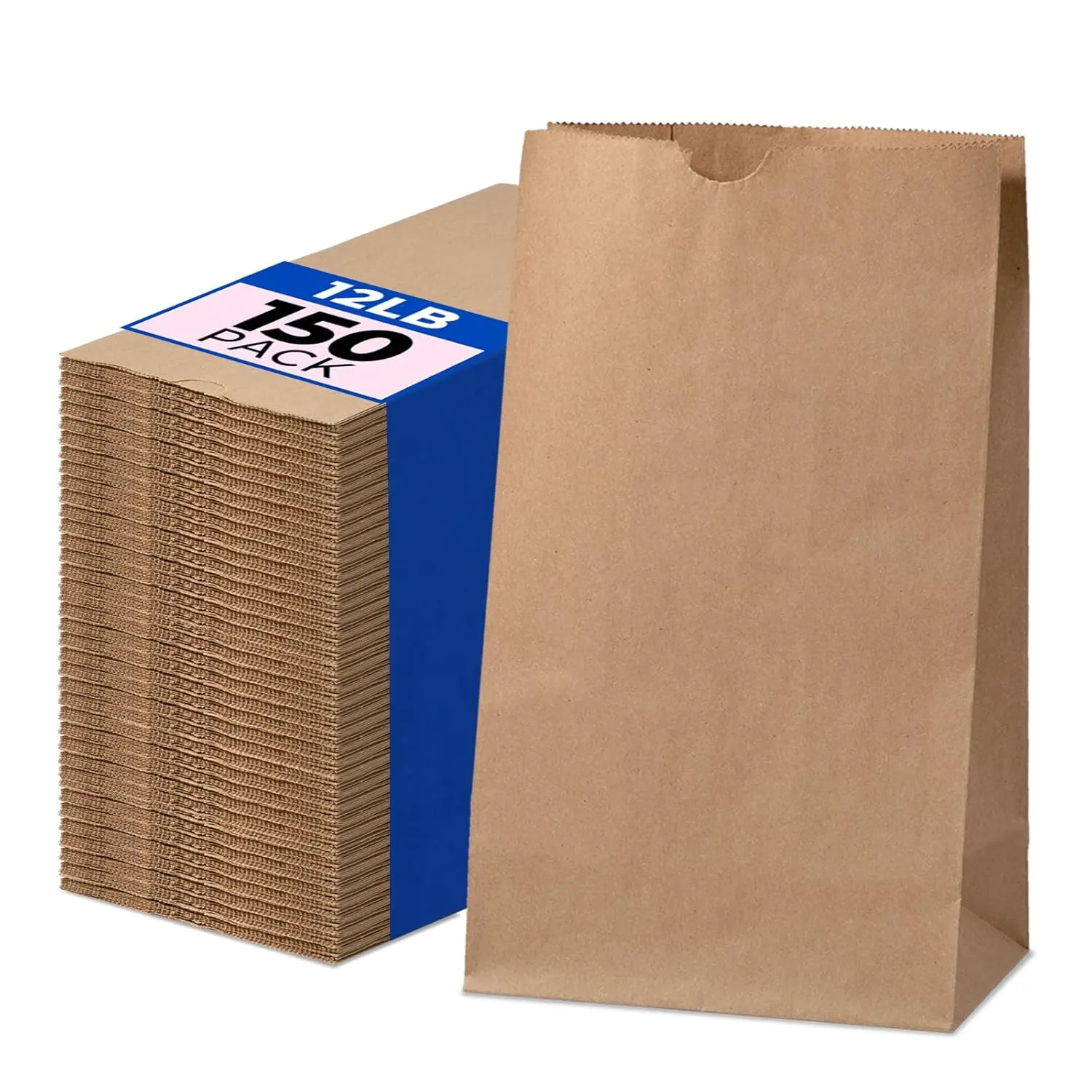 Fit Meal Prep 150 Pack 12 lb Heavy Duty Kraft Grocery Paper Bag   Brown Paper Grocery Bags  13 x 7 x 4.5" Eco-Friendly for Small Business Packaging Grocery Food Delivery Bakery Retail Shopping