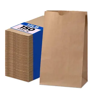 Fit Meal Prep 150 Pack 12 lb Heavy Duty Kraft Grocery Paper Bag   Brown Paper Grocery Bags  13 x 7 x 4.5" Eco-Friendly for Small Business Packaging Grocery Food Delivery Bakery Retail Shopping
