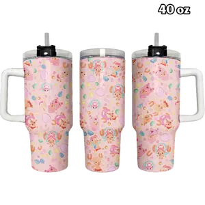Tonny Tonny Choppper Pink Reindeer Anime Pattern Tumbler 40oz, Kawaii Doctor Character Insulated Cup with Handle for Women Kids, Cute Cherry Blossom Petal Aesthetic, Birthday Gift Idea | 060426.R3051.ID00