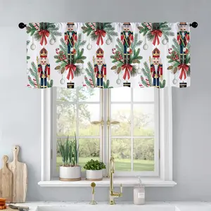 1pc Christmas and New Year printed kitchen curtains Nutcracker, fir branch, cone, candy and curtains valance window treatment living room bedroom Home Decoration Curtain home decor 54 x 18 inch