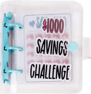 $1000 saving challenge book with clear cover，Mini Portable Budget Binder, 1 Count Saving Money Budget Planner, Savings Binder Cash Storage Stuffing Binder, Money Saving Challenge Clear Loose Leaf Book, Office Supplies