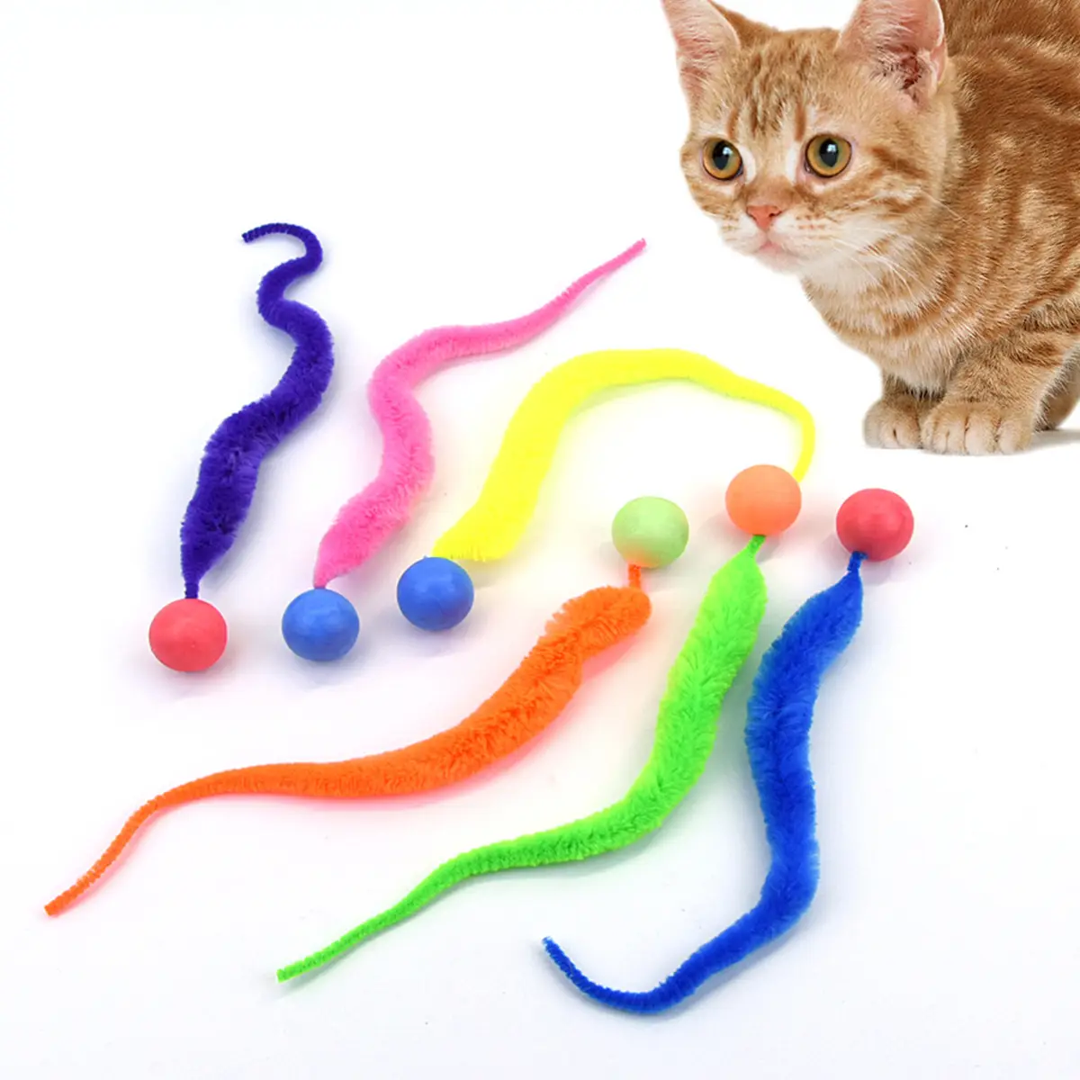 1 pc Pet Cat Toy: Bouncy Ball Caterpillar with Fluffy Charm