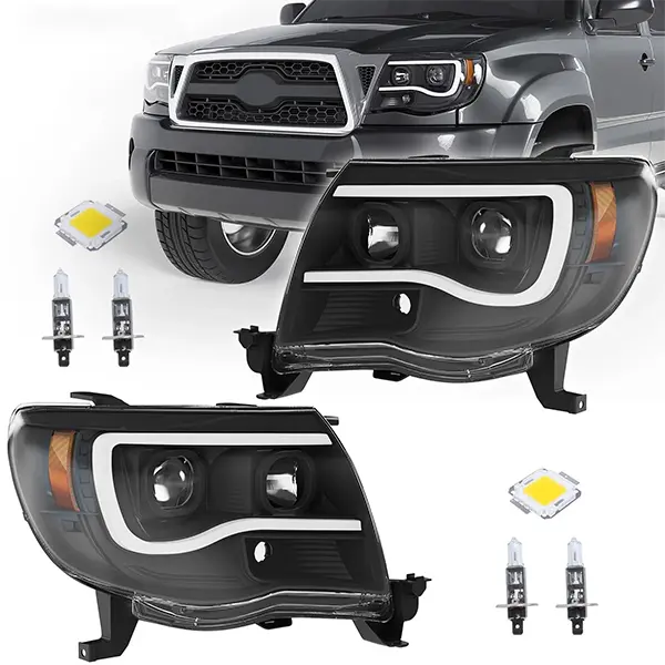 For 2005-2011 Toyota Tacoma LED Tube Black Projector Headlights Right & Left DOT