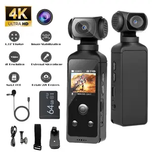 4K HD Video Recording Camera，64G Mini Body Camera Portable Vlogging Cam with Microphones，Handheld Stabilizer，270° Swivel, 1.33" CMOS Sensor for Riding, Security, Delivery, Running, Cycling