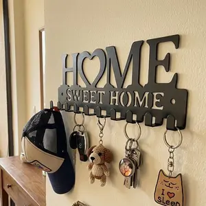 "Home Sweet Home" Metal Key Holder Wall Mounted Key Hooks 10 Hooks Decorative Home Organizer