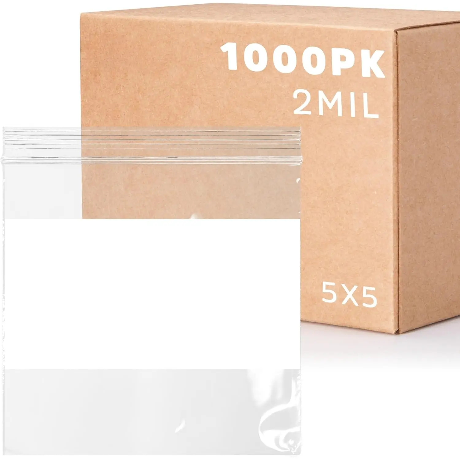1000 Count, 5" x 5" Zip Bags, 2 Mil Thick Clear Plastic Reclosable Zipper Lock Bags with Write-on White Block, with Resealable Zip Top Lock for  Storage, , Candy.