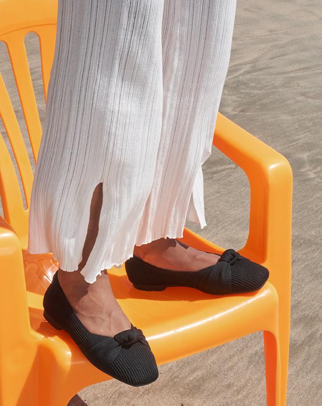 Elegant Square Toe Knit Bow Flats