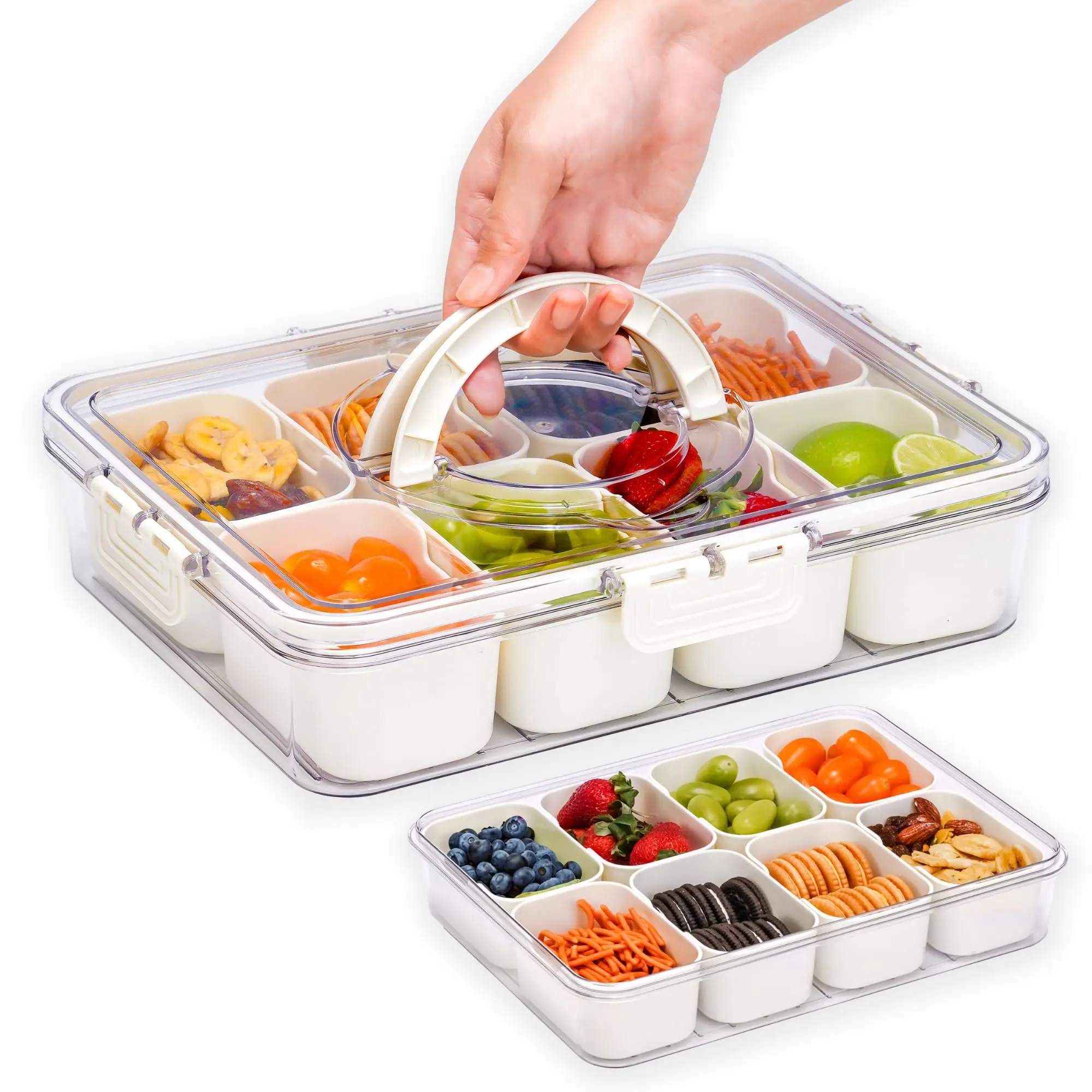 Snackle Box Container  Divided Serving Trays With Lid And Handle Charcuterie Boards 8 Removable Compartments For Candy Fruits Snacks Cereal Lunch Organizer Party Travel