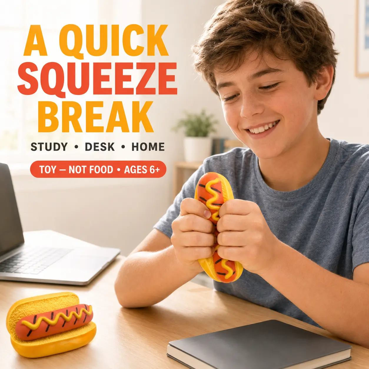 1-Pack Detachable TPR Hot Dog Squishy Toy, Stress Relief Squeeze & Sensory Fidget Toy for Ages 6+, Work, Study, Home and Outdoor Use, Fun Gift for Family and Friends
