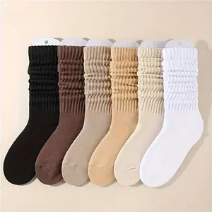 6 Pairs Women's Solid Crew Socks Multi-pack Soft Comfy Breathable Mid-calf Socks for Daily Wear Lady's Fall & Winter Hosiery Basic Minimalist Casual Elegance
