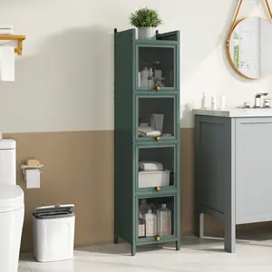Modern Four-tier Glass Door Cabinet with Featuring Five-tier Storage, for Entryway Living Room Bathroom Dining Room