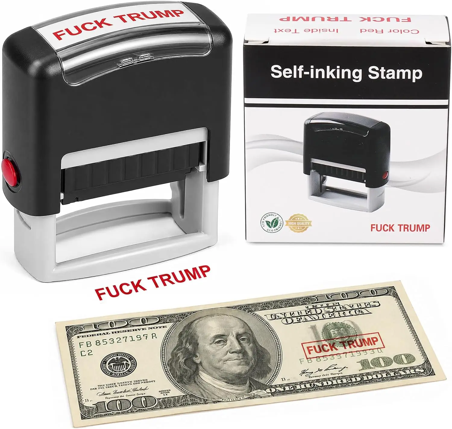 Fuck Trump Stamp - Self Inking Red Ink Stamp for Money, Office Supplies, Election Party Decorations, Novelty Gift, Trump Merchandise, Funny Political Office Supply (1 Pack)