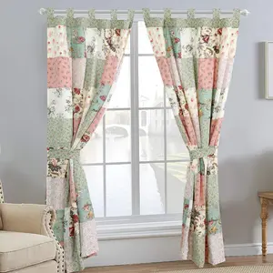 Grace Celadon Floral Country Cottage Garden Patchwork Window Curtain Panel/Drapes