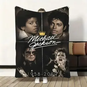 Michael Jackson Flannel Blanket King Of Pop Retro Music Aesthetic 80s Legend Soft Warm Throw For Gamer Room Decor Dorm Essential Bed Sofa Home Holiday Gift Cozy Fleece Couch Travel Adults Kids