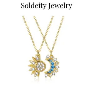 Couple Necklace Sun and Moon Handmade Zircon Adjustable Pendant for Women and Men Lovers Valentine's Day Birthday Jewelry Gift