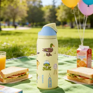 Owala 32oz Animal Party Illustration Insulated Bottle Kids Spill-Resistant Water Tumbler Fun Leak Proof for Kids Students Outdoor Picnics Perfect for Daily Hydration  candy  coated drink Stainless Steel childrens cups with straw