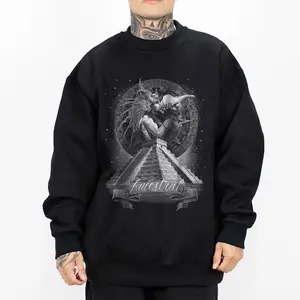 Women's Oversized Longsleeves Round Neck Sweatshirt - Aztec Warrior Mayan Calendar Chicano Art David Gonzales Dga Print, Cotton-Polyester Fabric, Comfortable Fit Casual Top