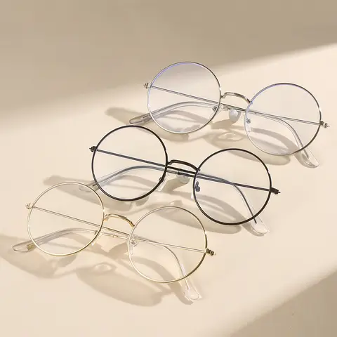 Men's Round Metal Frame Vintage College Style Flat Mirror, High Quality Glasses, Simple Design, Comfortable Wear, Trendy Style, Trendy Casual Eyeglasses, Classic Fashion Glasses, Stylish Trendy Eyewear, Trendy Casual Frames