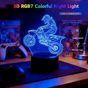 1pc Touch Activated 3D Motorcycle Racing Night Light, Color Changing USB Table Lamp, Modern Geometric Design for Bedroom Home Decor, Adjustable RGB Lighting