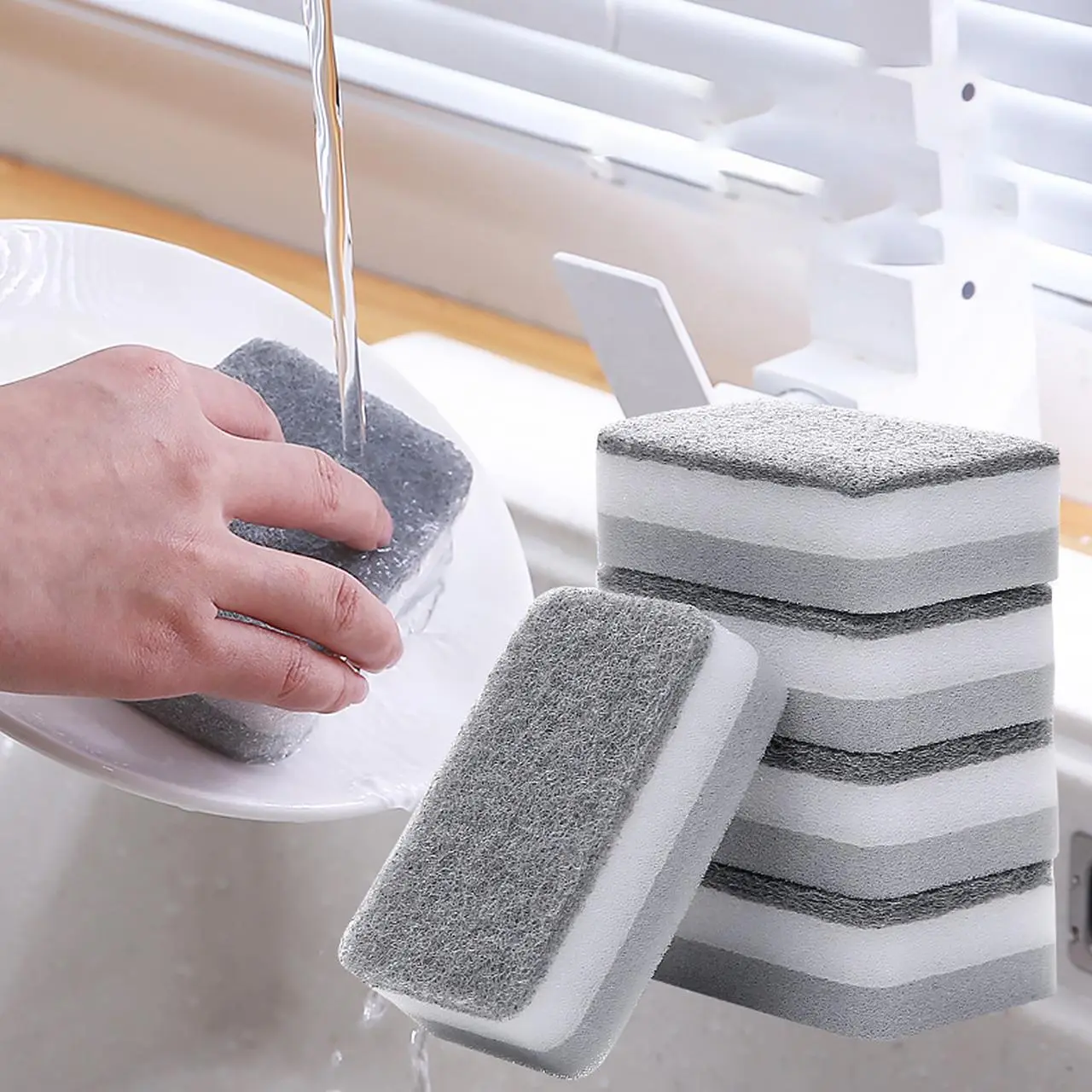 5pcs/Set Kitchen Cleaning Sponge, Double Sided Anti-Scratch Dish Wash Sponge, Cleaning Pad for Kitchen Plate Pot Bowl Bottle, Dish Sponges