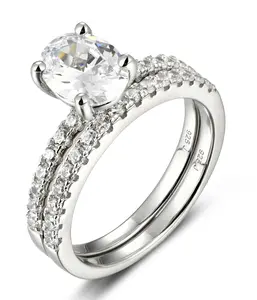 1.25CT Oval Cut CZ Engagement Ring And Wedding Band Bridal Ring Set 925 Sterling Silver Traveal Rings Set Size 2.5-15 M6697