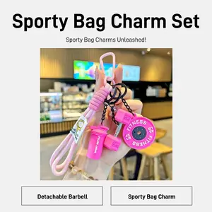 Dopamine detachable barbell keychain set; sporty bag charm pendants; fashion bag charms; fitness gym bag accessories; bag pendant; bag charm pendants; bag charm decoration pendant; dumbbell weights rope bag pendants