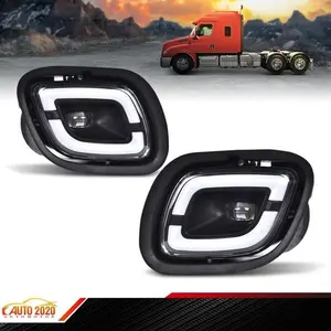 2PCS LH+RH Side LED Fog Lights Lamp Black Fit For 08-17 Freightliner Cascadia
