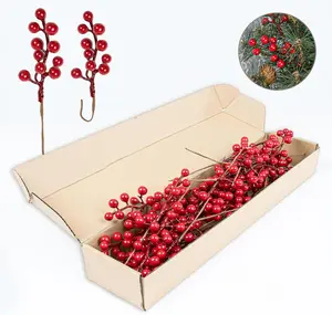 32 Pack Christmas Tree Decorations, Artificial Red Berry Stems 6.5 Inch Christmas Berry Picks with Holly Berries for Xmas Winter Holiday Home DIY Ornaments
