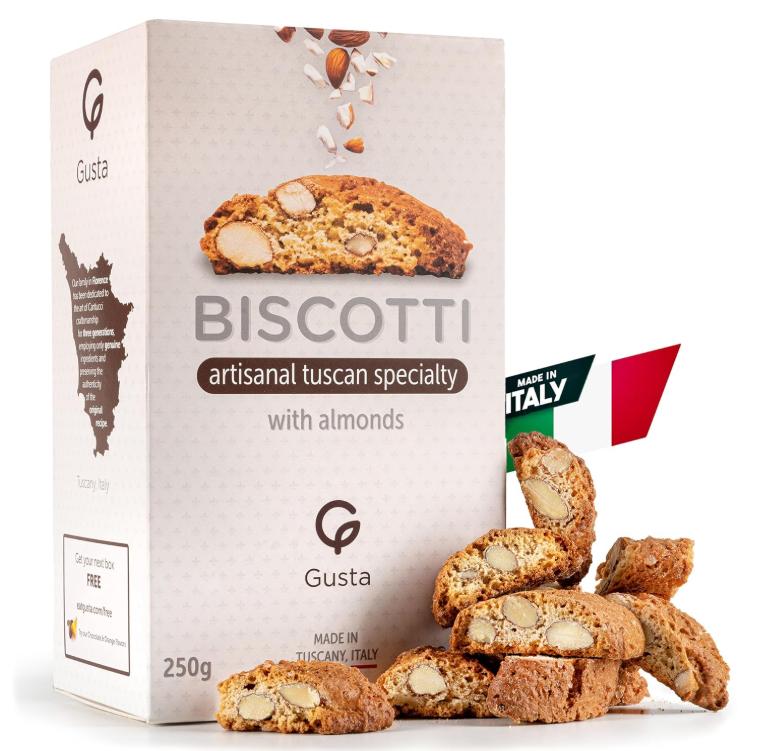 Original Almond Italian Biscotti Cookies - Made in Tuscany, Italy - Classic Two Bites Size - All Natural Ingredients - Fresh & Genuine Italian Dessert Treats - 8.82oz