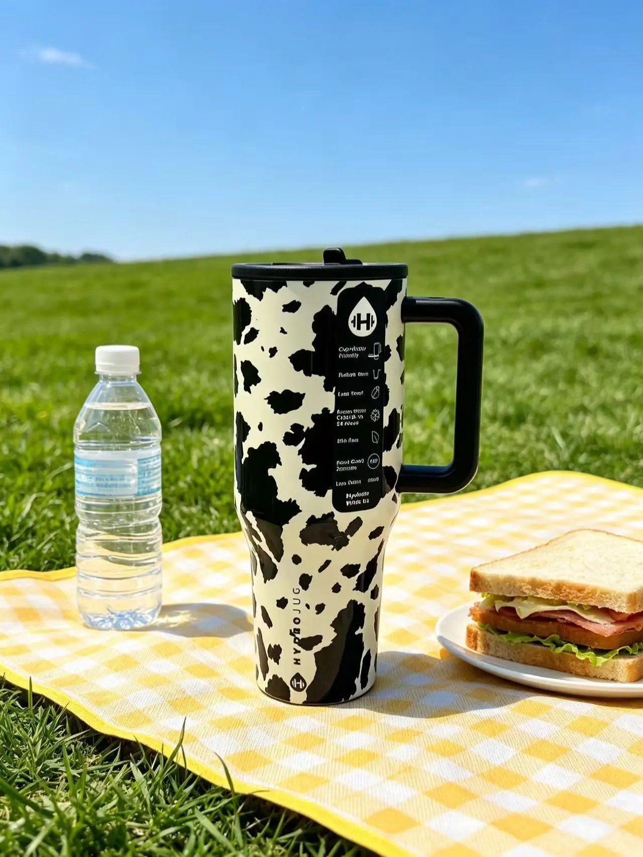 HydroJug 40-oz Glossy Black Base Leopard Print Insulated Vacuum Flask - Kitchenware Drinkware with Handle, Straw, Splash-Proof Leak-Proof Design, Portable Cold-Retaining Container (24-Hour Cold Retention)