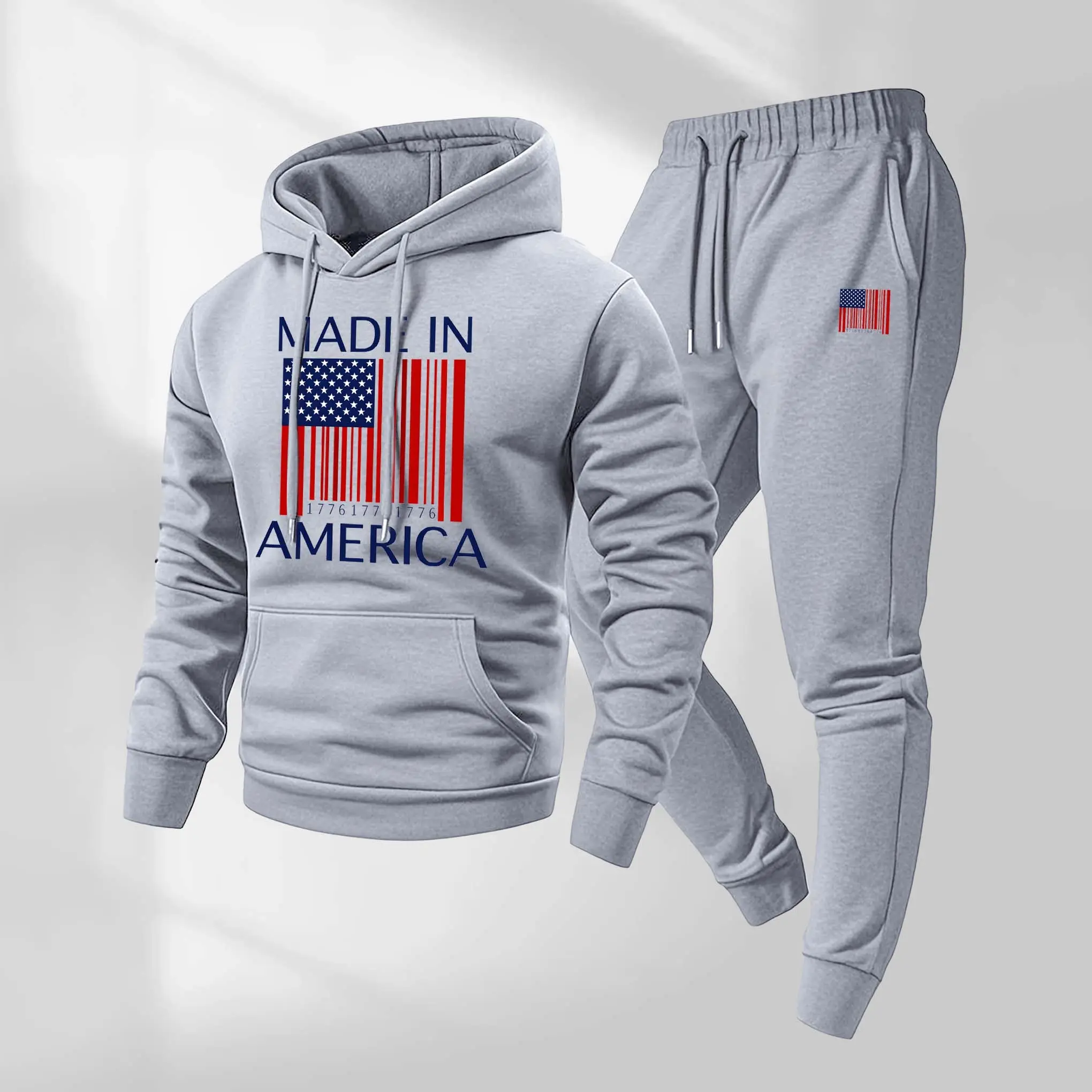 Men's National Flag Print Hoodie and Drawstring Sweatpants Set, Menswear, Casual Athletic Long Sleeve Hooded Jacket & Trousers for Fall & Winter, Men's Clothing for Daily Wear, Sportswear Indoor Outdoor, Tracksuit, Athleisure