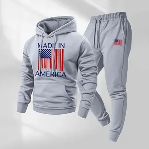 Men's National Flag Print Hoodie and Drawstring Sweatpants Set, Menswear, Casual Athletic Long Sleeve Hooded Jacket & Trousers for Fall & Winter, Men's Clothing for Daily Wear, Sportswear Indoor Outdoor, Tracksuit, Athleisure