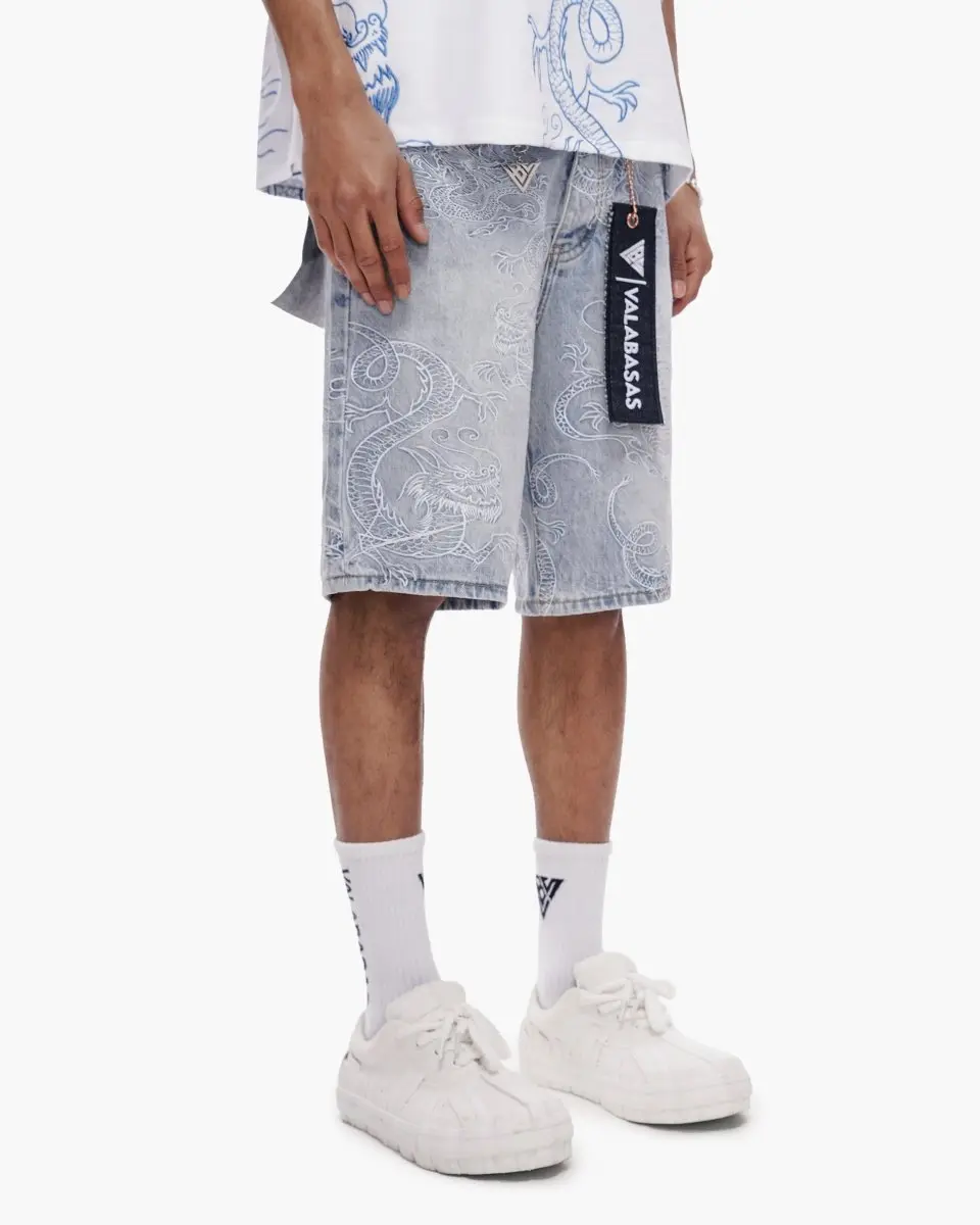 Ganru Men's Vintage Streetwear Shorts, Light Blue Washed Denim with a Comfortable, Durable Fit for Summer, Menswear