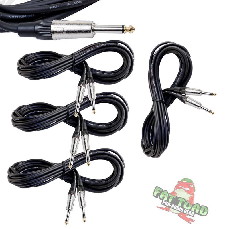 Guitar Cables (4 Pack) Instrument Cord by FAT TOAD - 24 AWG Patch Conductor for Electric or Acoustic