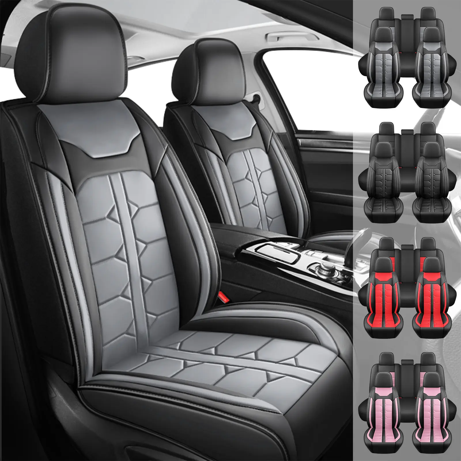 5 Seats PU Leather Car Seat Covers Waterproof Luxury Leatherette Front Rear Seat Cushion Protectors Breathable Wear-Resistant Airbag Compatible Easy Install Universal Fit for Most Cars Sedans SUVs and Hatchbacks for All Seasons 2026 New Car Interior Decor