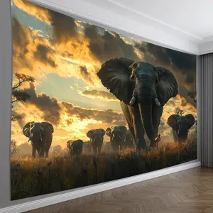 1pc Majestic African Elephant Family Sunset Wall Tapestry - Vibrant Polyester Backdrop for Living Room, Bedroom, Office & Party Decor |       Perfect Creative Gift Idea, Elephant Decor