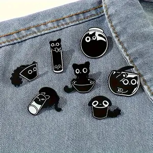3/4pcs Metal Enamel Black Cat Pins Set, Cartoon Animal Brooches for Backpacks and Necklines, Craft Decoration Accessories