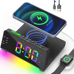Alarm Clock Charging Station,Dual USB-C Ports,Dual Alarm,Night Light,Full Dimmable Display,Calendar,Snooze,Alarm Clock with Wireless Charging,Loud Alarm Clock Bedrooms for Heavy Sleepers,Gifts alarm clock