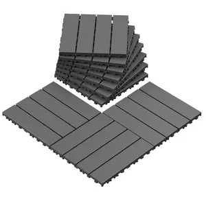 Patio Deck Tiles Waterproof and Non-Slip Interlocking Deck Tiles 44 Pack Outdoor Flooring All Weather Use for Porch Poolside Balcony Backyard, Dark Grey