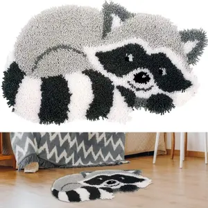 latch hook kits for adults, DIY Handmade Carpet Crochet Needlework Mat Knotted Cushion Tapestry, Black and white cat Pattern Pre-Printed, Christmas Embroidery Kits Decoration Festival Gift 20.47in*14.96in 52cmx38cm