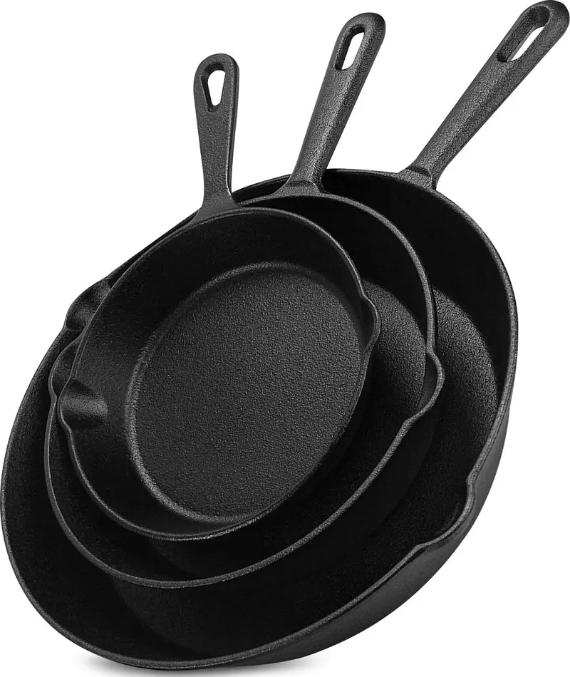 Saute Fry Pan Set - Pre-Seasoned Cast Iron Skillet Set 3-Piece - Frying Pan - 6 Inch, 8 Inch and 10 Inch Cast Iron Set (Black) - Cookware Oil Handles