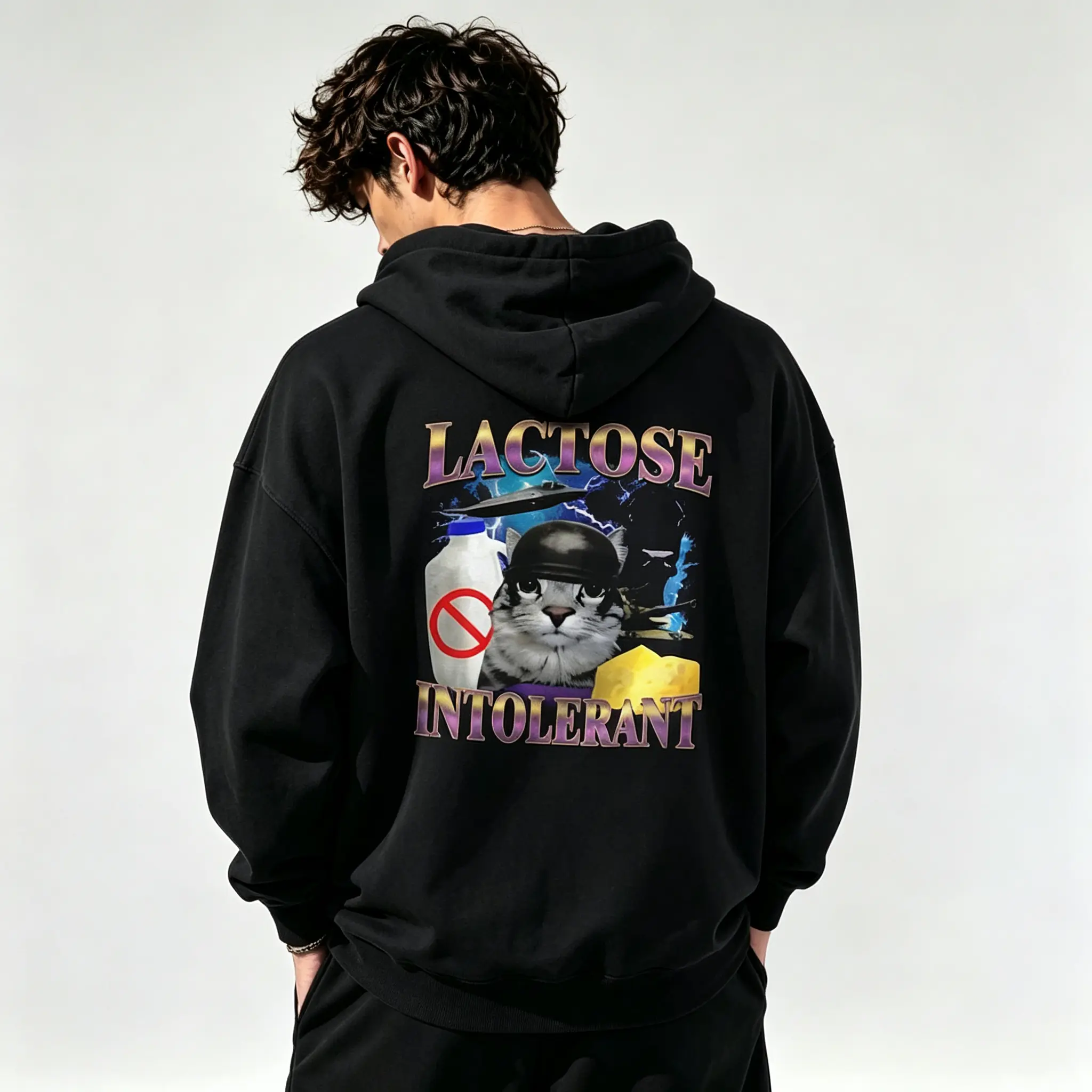 Lactose Intolerant Cat Meme Hoodie Funny Silly Gift Meme Hoodie Humorous Sweatshirt Menswear Tops